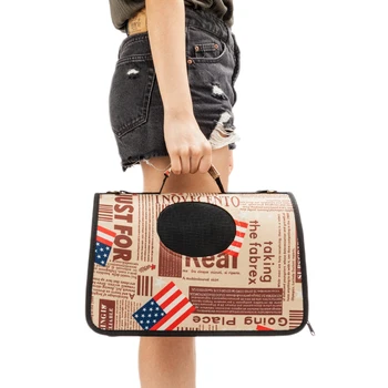 

【US Warehouse】Handbag Carrier Comfort Pet Dog Travel Carry Bag Brown Flag Pattern M