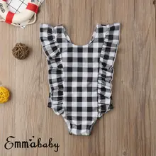 Новые модные детские ползунки в клеточку с оборками для девочек, купальный костюм, купальный костюм, одежда для малышей 0-24 месяцев