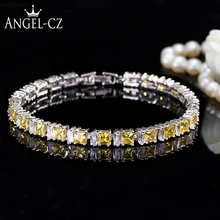 ANGELCZ модный серебряный цвет женские ювелирные изделия для женщин ослепительный австрийский желтый кристалл цепи браслеты с расширенной застежкой AB068