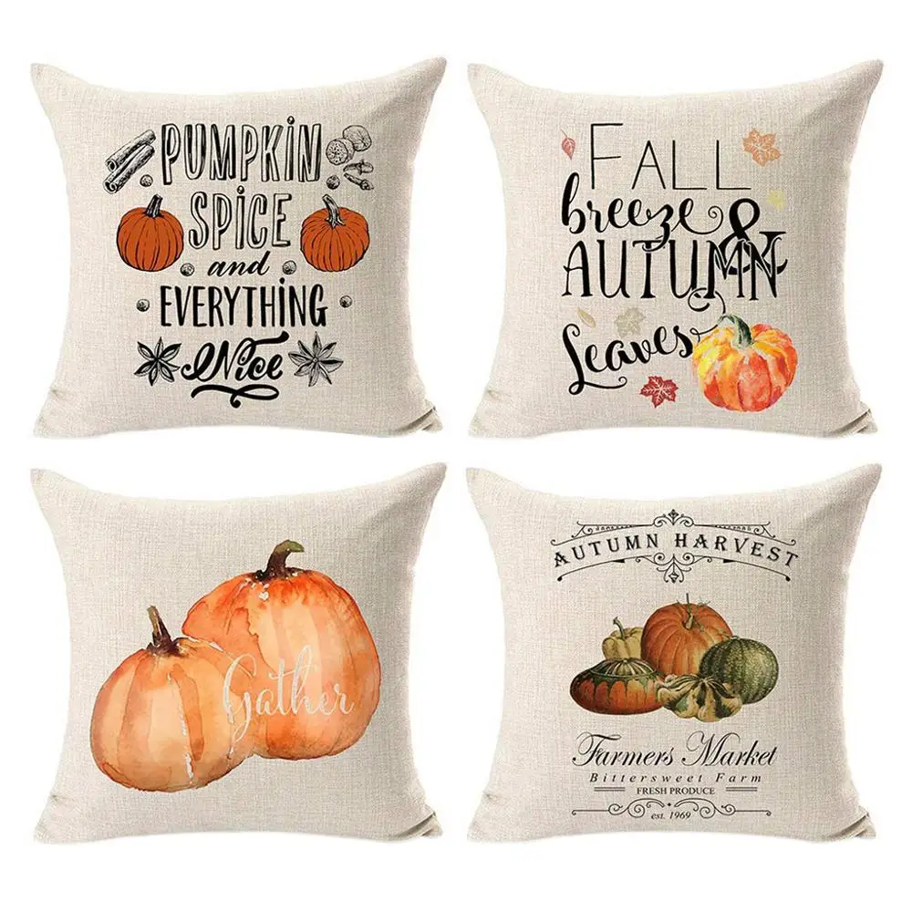 

4PCS 1 Set 45-45CM Christmas Style Pillow Cover Cotton Linen Pillow Case High Quality Hot Sale Kussenhoes L*5