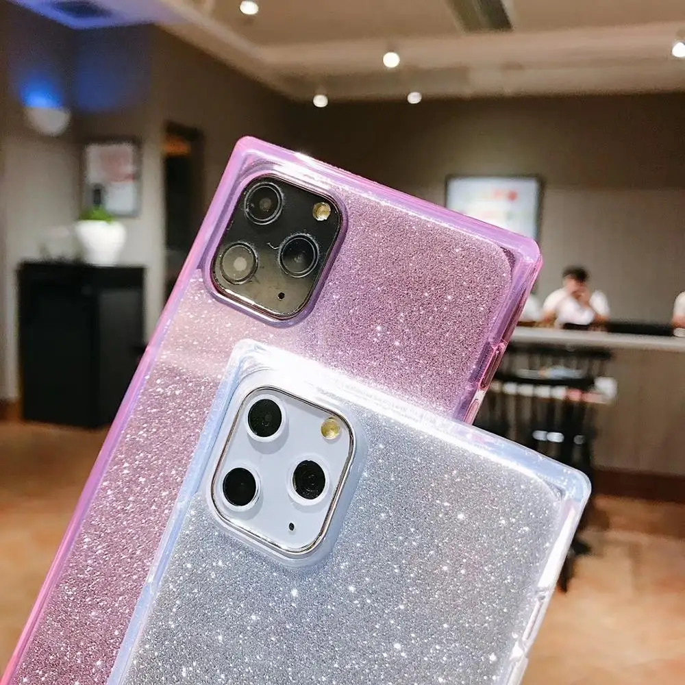 Блестящий квадратный чехол для телефона iPhone 11 Pro X XR XS Max 8 7 Pluse 6 6S прозрачный мягкий