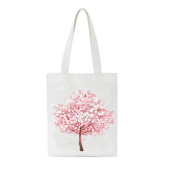 

Colorful Peach Blossom Tree Print Women Summer Beach Bag Handbag Ladies Shoulder Bag Canvas Reusable Shopping Traveling Bag