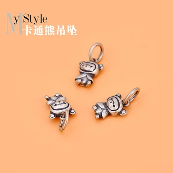 

Jewelry DIY accessories woven material bag Necklace Pendant 925 Sterling Silver retro Thai silver Cute Cartoon Bear Pendant