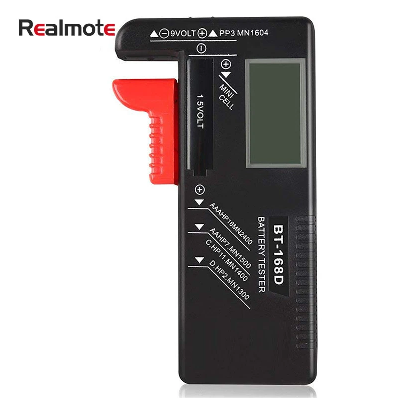 

Realmote BT168D Digital Battery Electrical Capacity Tester LCD Checker for 9V 1.5.V AA AAA Cell C D Batteries diagnostic tool