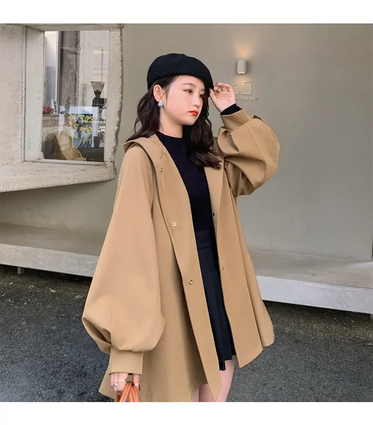 Fashion Elegant Women's Short Windbreaker Trench Coat Autumn and Spring Korean Loose Hooded Plus Size Jacket Original Fabric Parkas