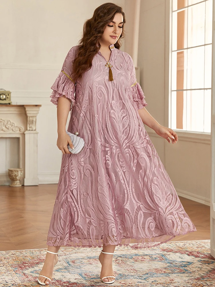 Acheter robe Maxi grande taille pour femmes, rose, surdimensionnée, luxe, élégante, soirée, Abaya, vêtements musulmans longs, nouvelle collection été 2022 pas cher