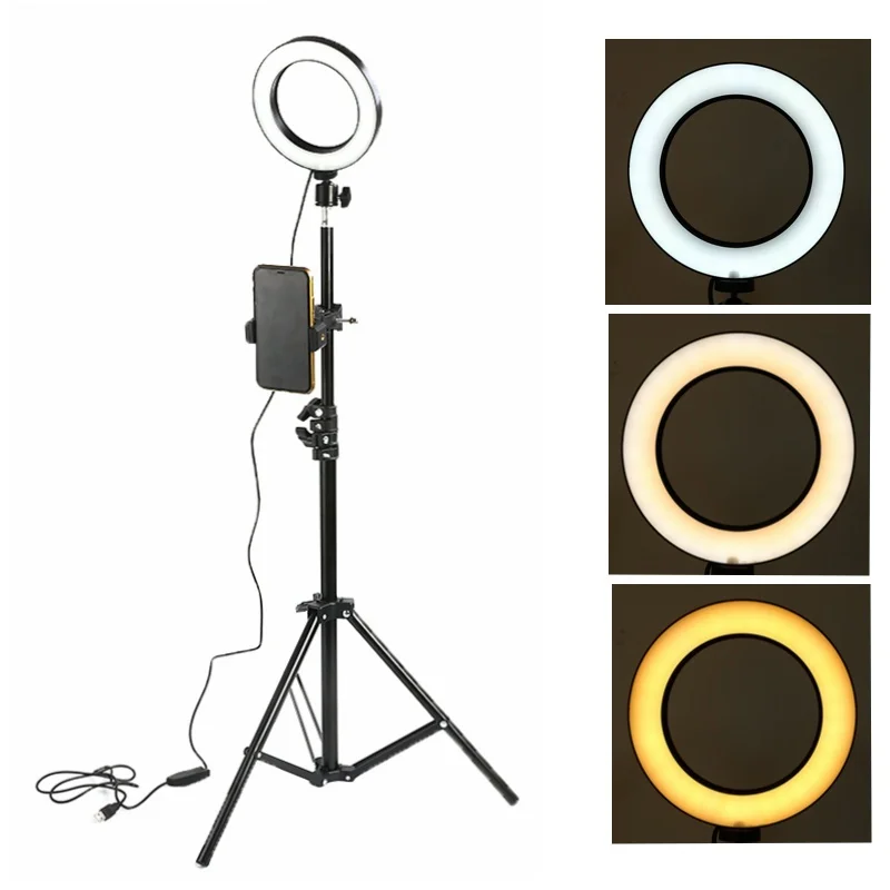 

New 16cm LED Selfie Ring Light Photography Dimmable 5500k Photo Studio Light With Phone Holder USB Plug for Youtube Video Live