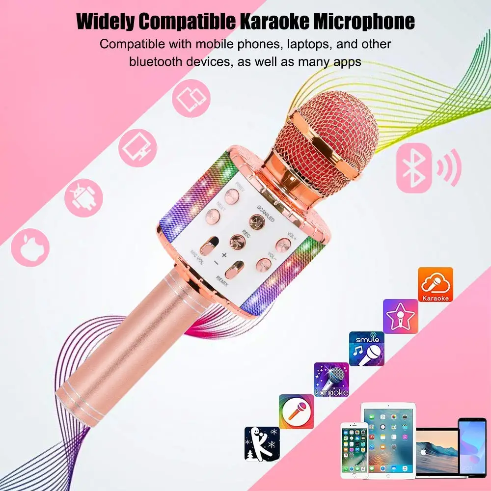 Беспроводной микрофон для караоке танцевальный светодиодный фонарь 4в1 Ручной Bluetooth динамик микрофона караоке машина домашний KTV плеер Вечерние