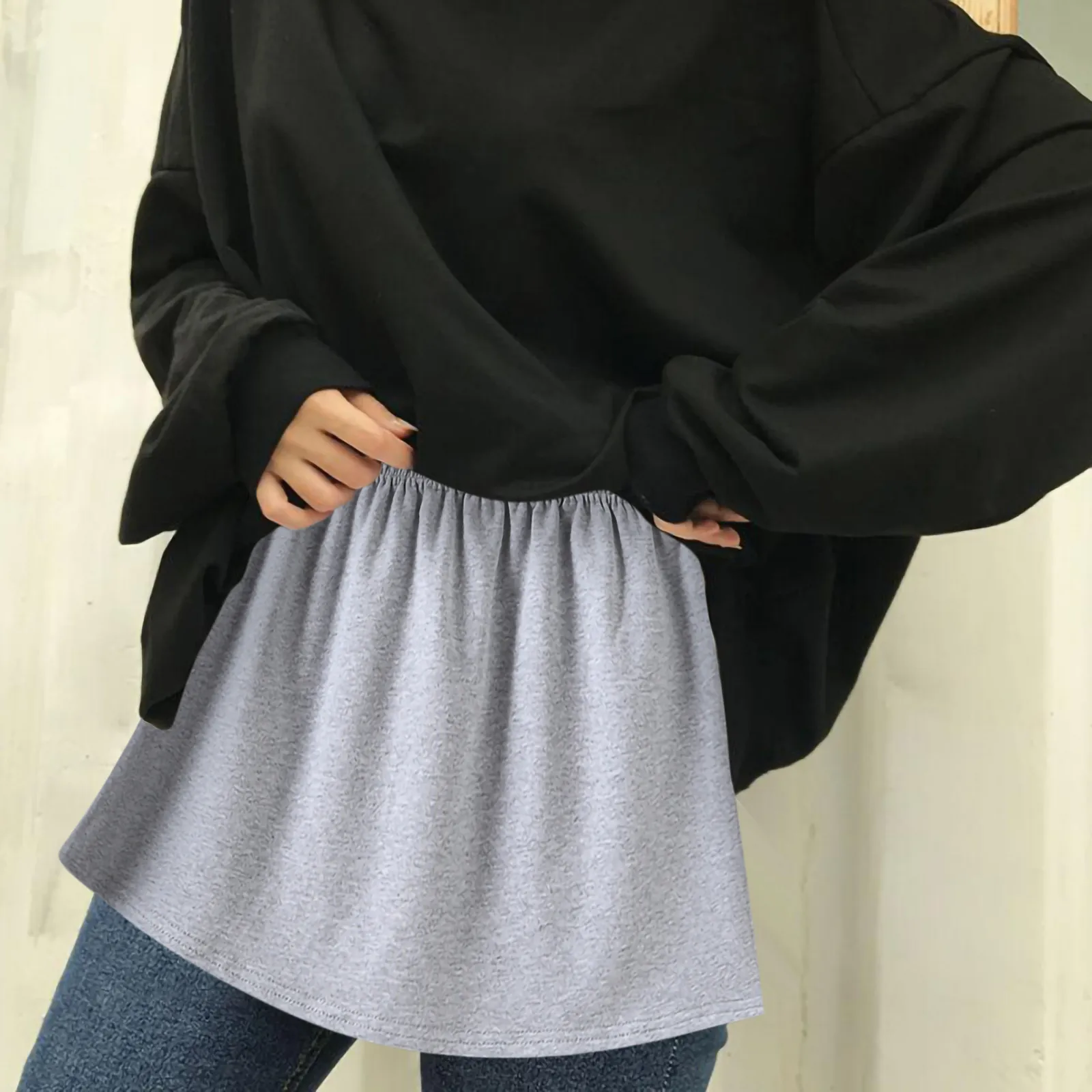 Falda de las mujeres ropa elástica bajo capas niveles pura extensor mitad Slip de talla grande pantalones decoración de moda gris camiseta faldas