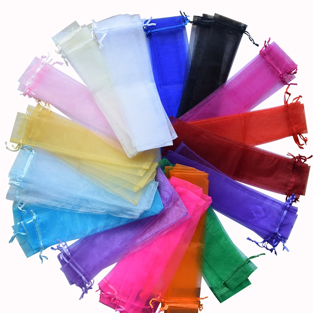Folding Hand Fan Packaging Bags 14 colors souvenir gift wedding hand fan organza bags 50 pcs per lot