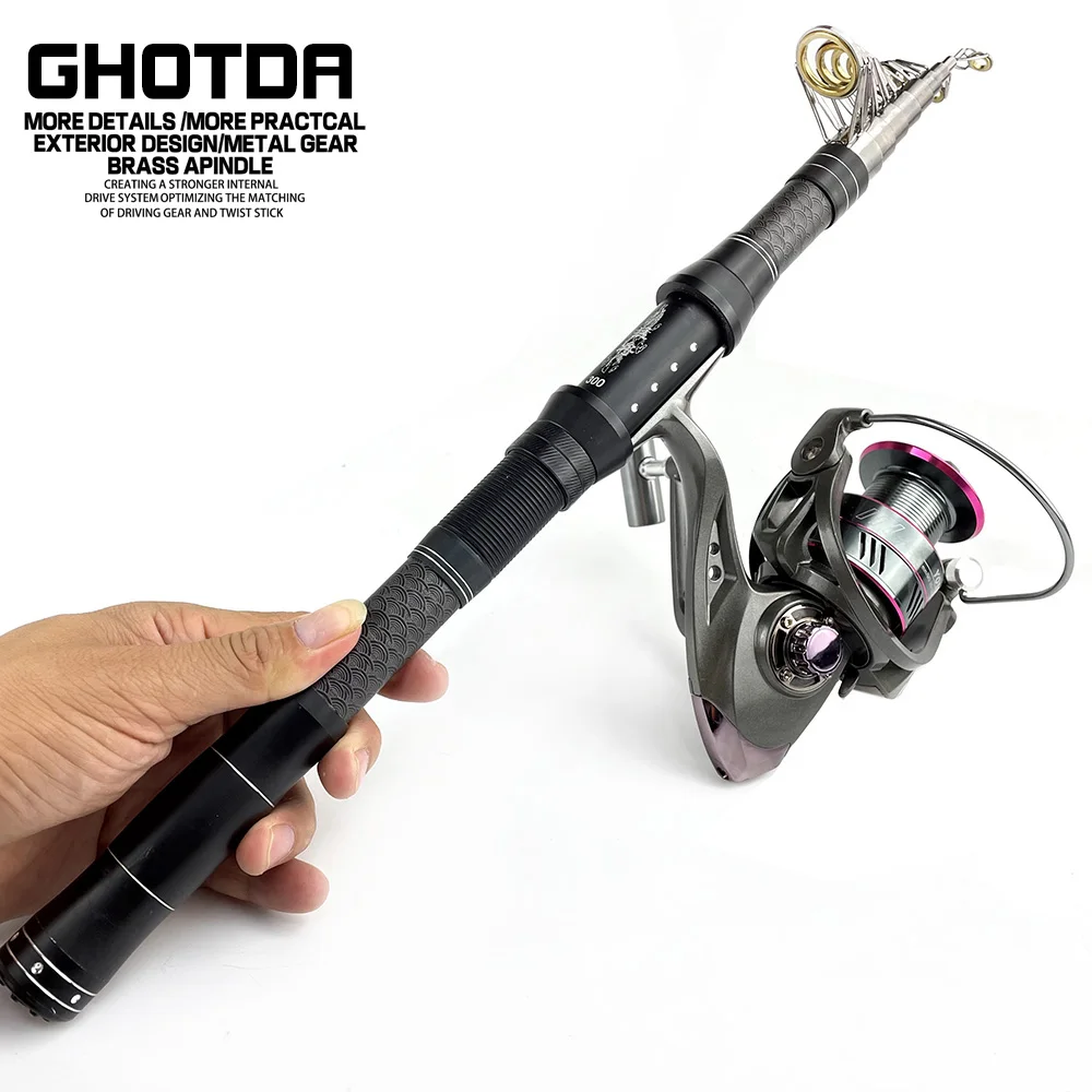

1.8-3.0m Spinning rod Telescopic Rock Rod and 5.2:1 Reel Set and Fishing Rod of 99% Carbon Fishing Combo De Pesca