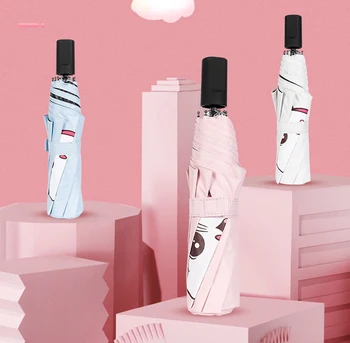

Cartoon Little cat Umbrella Rain Women 3 Folding Sunny Rainy Umbrellas Female Sunny Parasol Lovely Bear Mini Pocket Umbrella