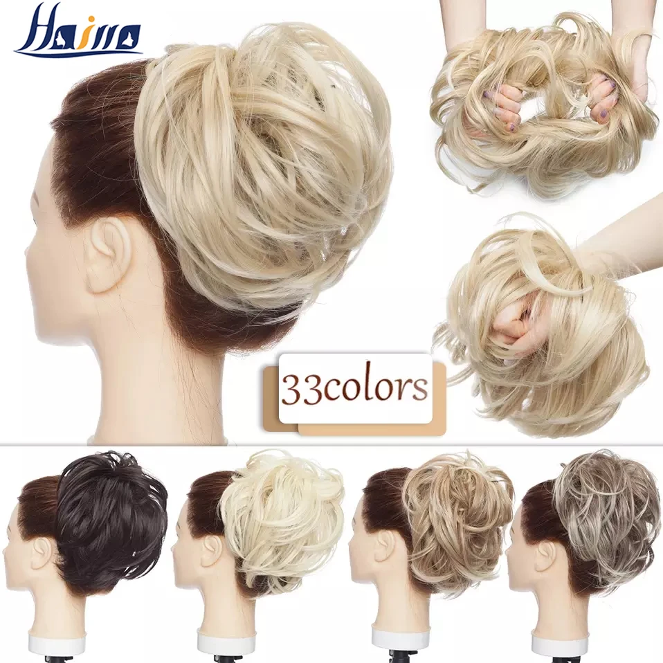 HAIRRO 80g Straight Donut Chignon Hairpieces Synthetic Ombre Elastic Updo Chignon Fluffy Messy Scrunchies Hair Bun For Women