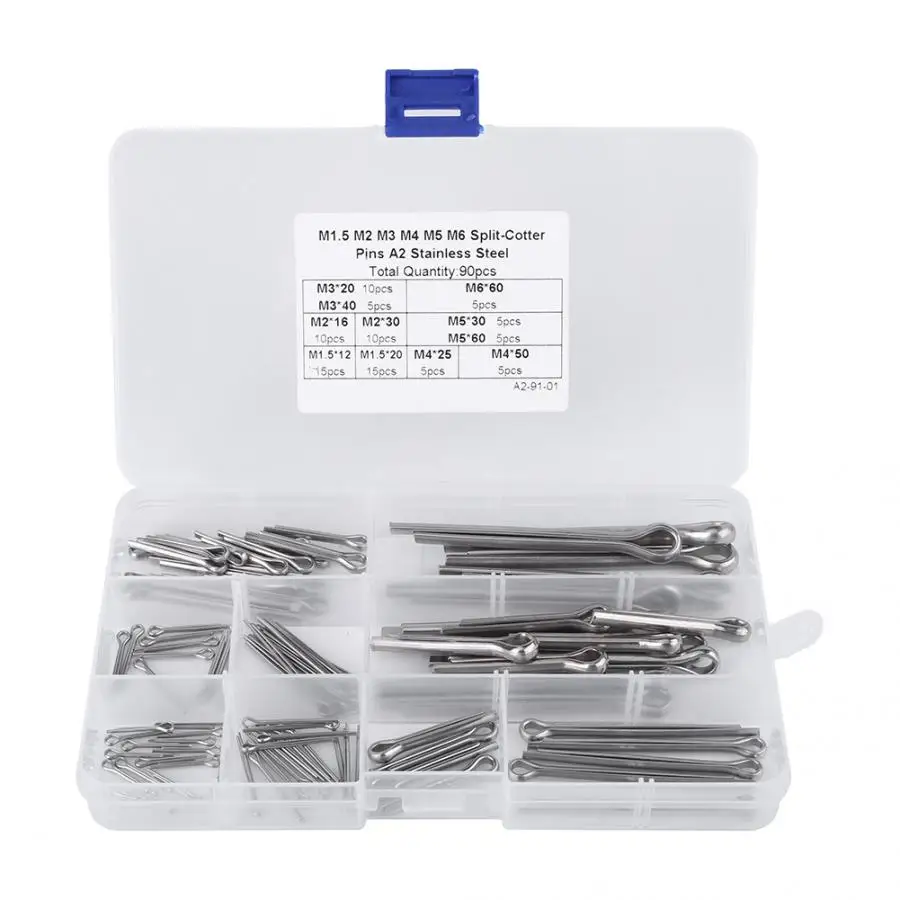 

Gereedschap FGDEYUHJU 90pcs 11 Kinds M1.5 M2 M3 M4 M5 M6 Split Cotter Pins Assortment with Case Household Tool Parts