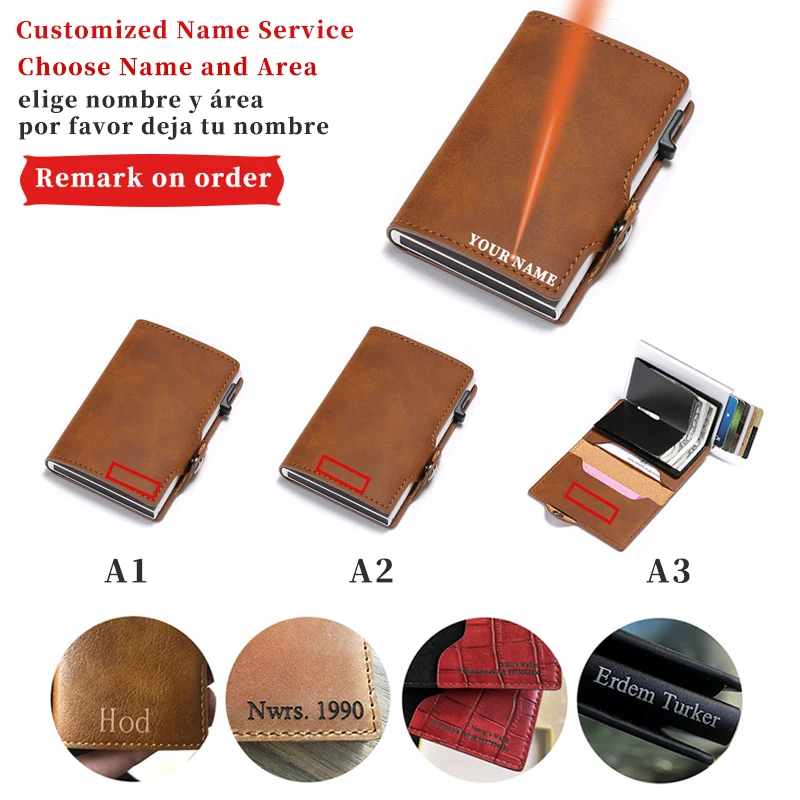 

Men's Leather Carved Name Wallet Ultra-thin Short Money Bag Short Leather Small Retro Custom Wallet Male Card Holder Wallet
