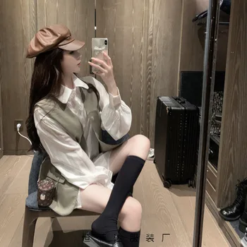 

Y Casual Fashion WOMEN'S Suit Autumn 2020 New Style Long Sleeve White Shirt Tops + Suit Waistcoat Coat