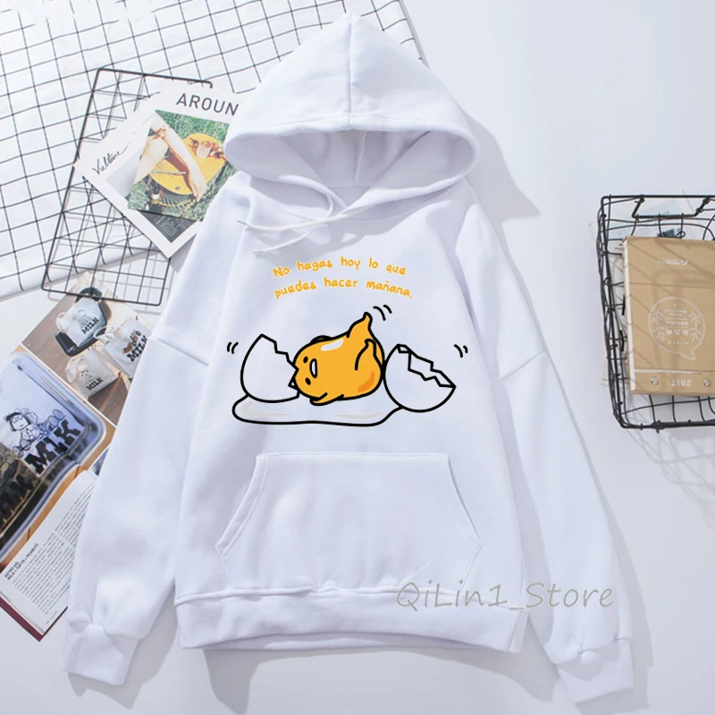 Милые толстовки для женщин Kawaii Мультфильм Gudetama ленивый яичный желток принт Забавный балахон женщина Графический Hoody дамы шляпа Толстовка sudaderas