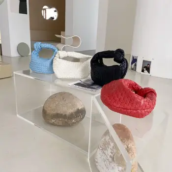 

Sheepskin Woven Croissant Handbag Knitting Woven Lady Design Hand bags Real Leather 2020 Dumpling Bags