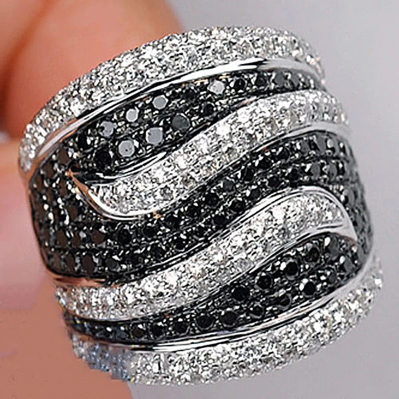 Bohemian Black &amp Silver Color Mix Rings for Women Fashion Design Modern Two Tone Jewelry New Lady Accessory Ring Gift O5K540 | Украшения