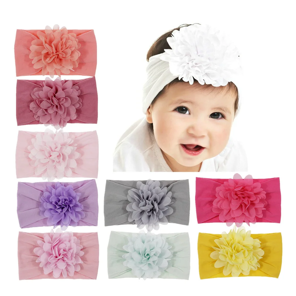 Flower Headband Hair-Band-Accessories Turban Baby-Girl Nylon Children New Chiffon Wide