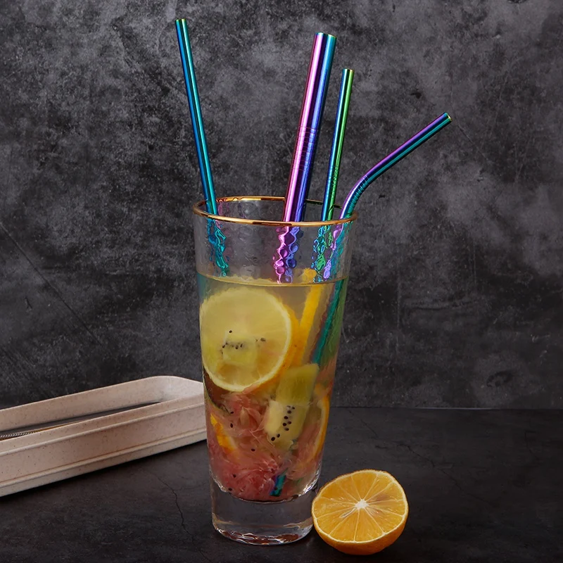 Stainless Drink Straws Set with Carry Box and Cleaner Brush Reusable Straw Bar Accessories