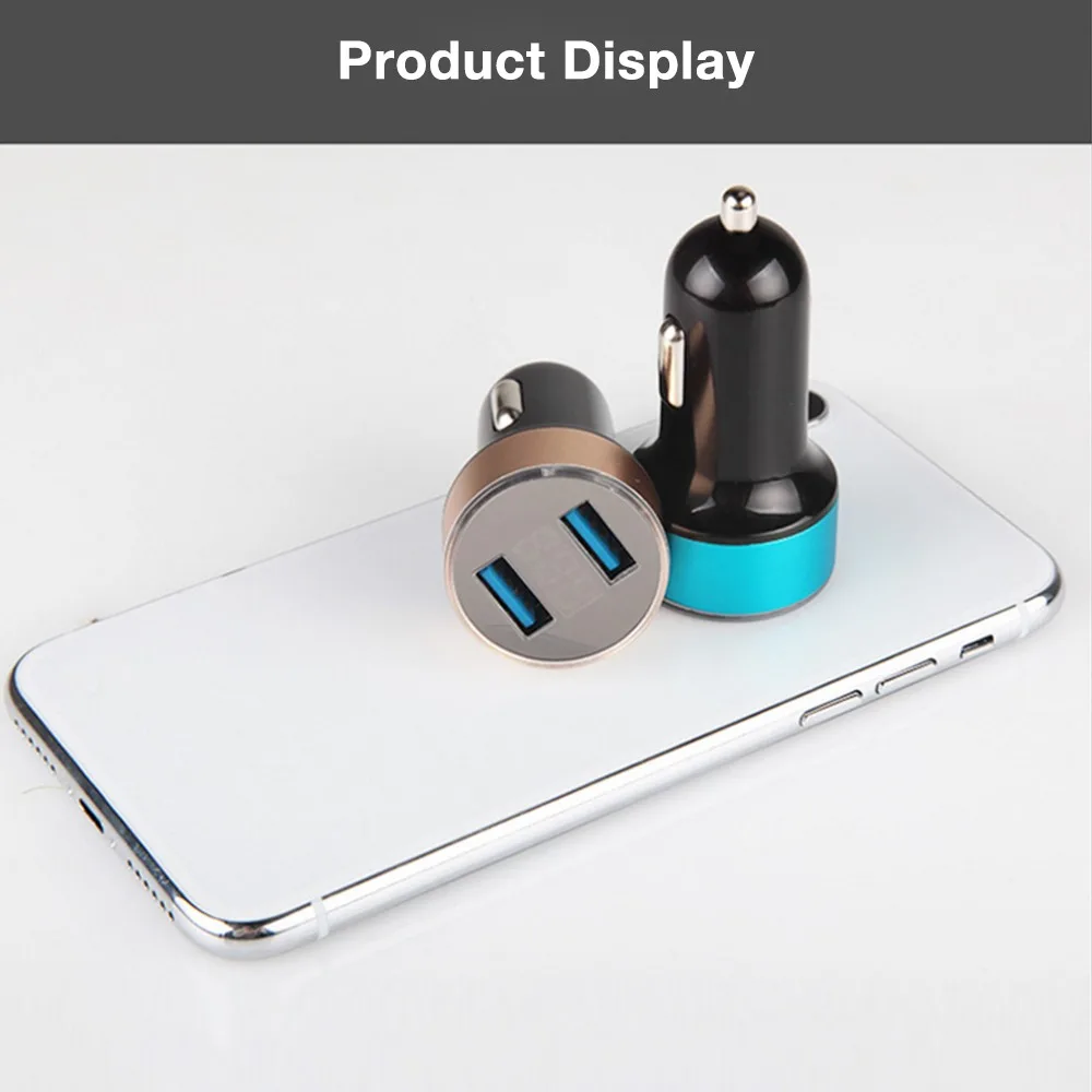 3.1A Dual USB LED Car Charger with Blue Indicator Light Multi-protection Universal for 12V/24V Vehicles