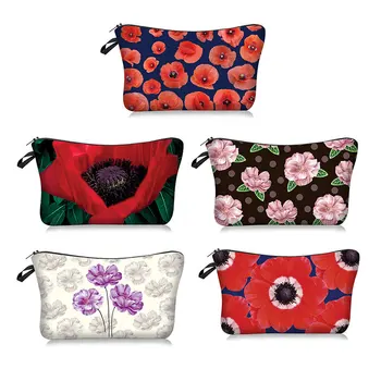 

Women Flowers Printing Pattern Cosmetics Bag Lady Travel Bag High Capacity Handbag Female Zipper Purse Small Make Up Bags