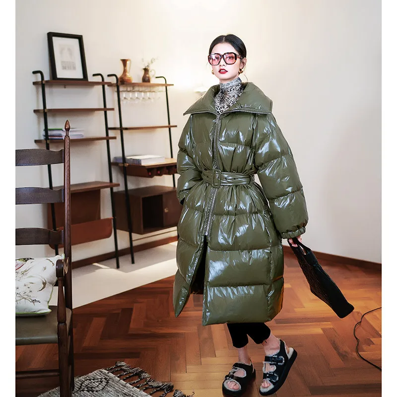 bread clothing female winter new Korean version loose over the knee long cotton clothes with thick cotton jacket tide - Цвет: Green