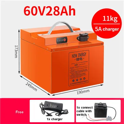 60V28AH 48 В/60 в/72 в электрический велосипед литиевая батарея для менее 2000 Вт Мотор электровелосипед Электрический велосипед батарея 28AH/32AH/40AH/60AH/75AH 220V - Цвет: 60V28AH