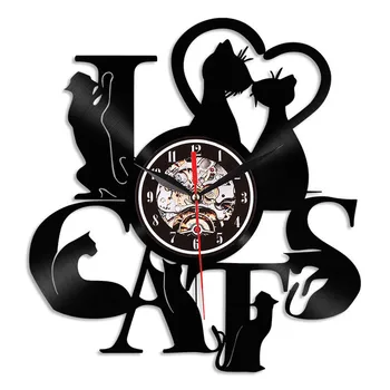 

Cats Record Wall Clock Vintage LED Vinyl Clock Kitten Art Silent Unique Decorative Clock 3D Hanging Wall Clock WJ815