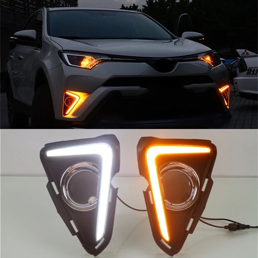 Для Toyota RAV4 2016 2017 желтый обращаясь Сингал Водонепроницаемый ABS 12В дневные ходовые