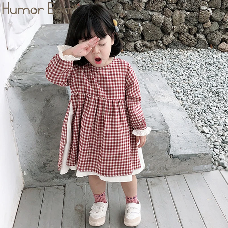 Humor Bear/ г. Осенняя детская одежда японское хлопковое льняное платье принцессы для маленьких девочек детское Повседневное платье в полоску с оборками и рукавами