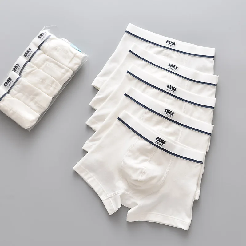 5 unids/pack niños ropa interior de Color blanco puro Bóxers cortos adolescentes chicos de la escuela bragas transpirable ropa interior para niños ropa de niño