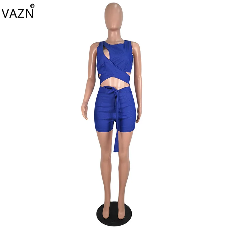 VAZN/YY-5054, хит, горячая Распродажа, сексуальная открытая Новинка, модная синяя бандажная повязка на шее, крест-накрест, женские костюмы