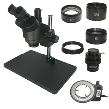 Россия 7-45X 3.5X-90X Тринокулярный Стерео Зум большой Настольный Стенд Микроскоп с 0.5X 2.0X Вспомогательный объектив