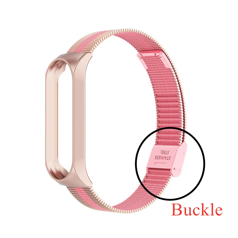 Ремешок для Xiaomi Mi, 3, 4, металлический браслет, браслет из нержавеющей стали для Xiaomi Mi, 4, 3, сменный Браслет на магнетизм - Цвет: buckle rose pink