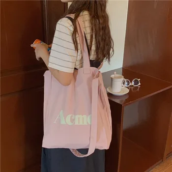 

South Korea's new simple and lightweight shoulder bag letter printed canvas bag student leisure bag ins womens handbags and