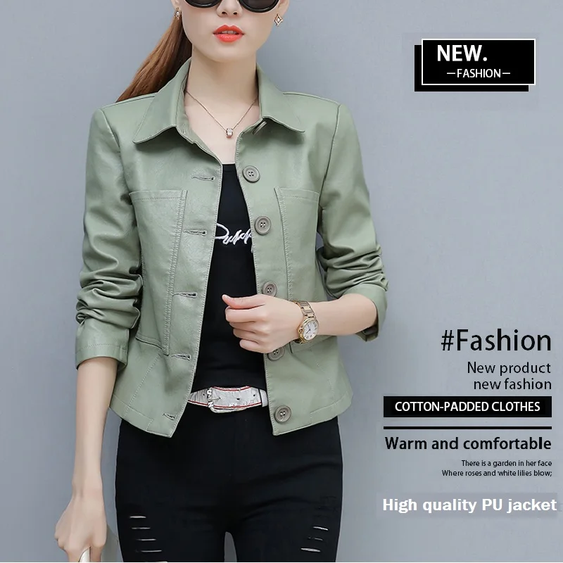 

Square Collar PU Leather Jacket New Fashion Motorcycle Leather Jacket Female Decorative Body Riding Coat Basic Street Clothing