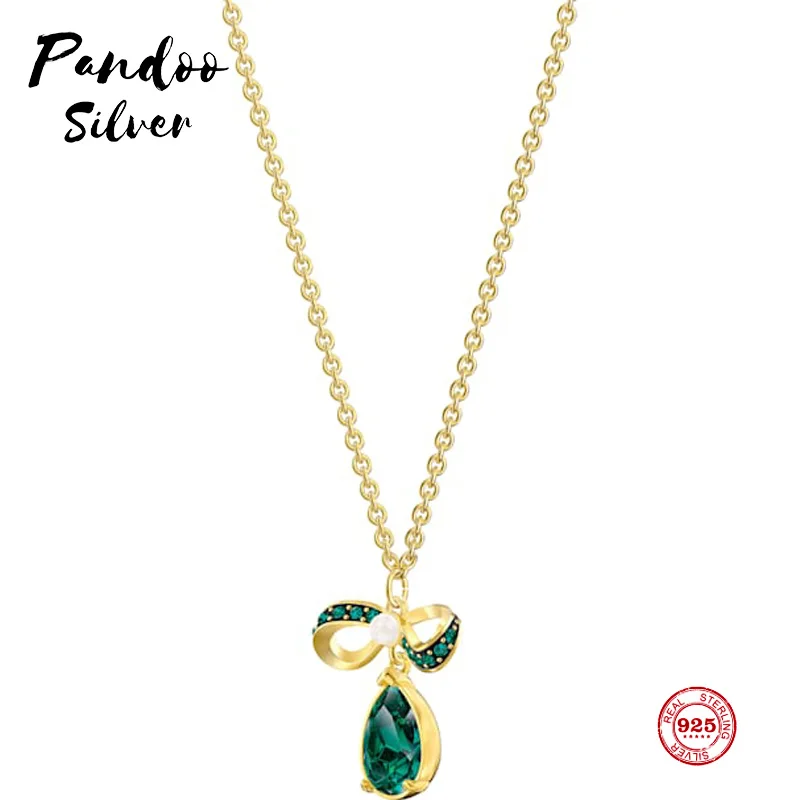 

PANDOO Fashion Charm Pure 925 Silver Original 1:1 Copy, Retro Elegant Green Pendant Necklace Female Luxury Jewelry Gifts