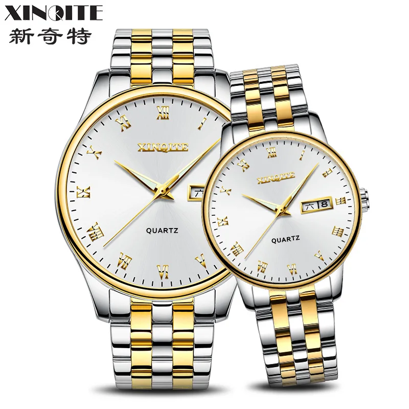 Review Top  Couple watch Xinqite Quartz Watch Top Brand Luxury Stainless Steel Waterproof Clock For Lovers Relo