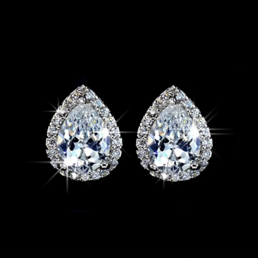 

Real 925 Sterling Silver Stud Earrings Classic Pear-shaped drop Created Diamond Earrings for Women wedding Jewelry female