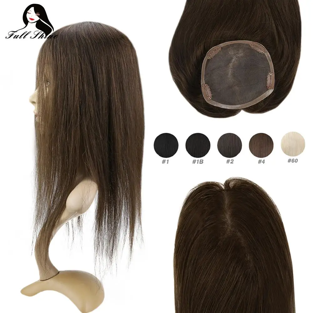 Pieza de cabello con Base de seda, 5x5 pulgadas, brillo completo, Invisible, con Clips, 100%, hecha a máquina, Remy Crown, extensiones de cabello, Mono base