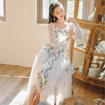 

Cute Embroidery Women Long dress New Puff Sleeve Dresses Design And Color TS012525