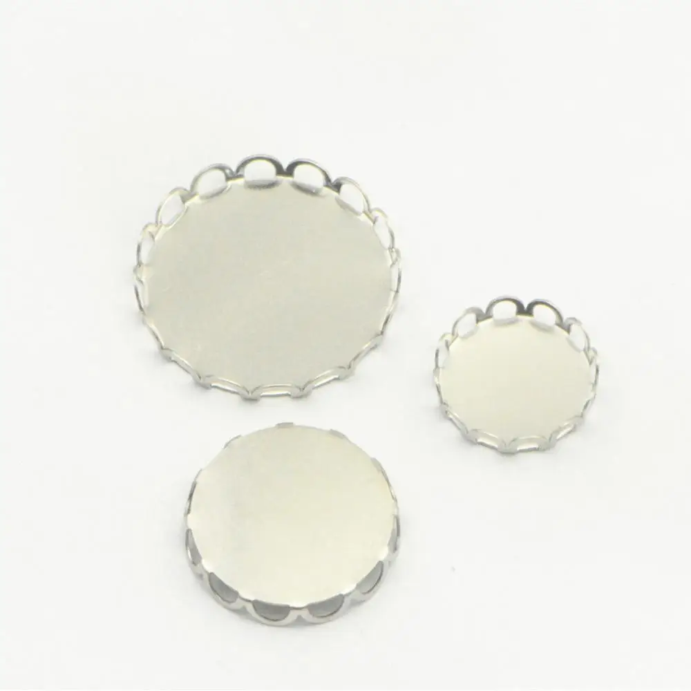 

200PCS 10/12/14/16/18/20/25mm Round Cabochon Base Connectors Settings Stainless Steel Lace Bezel Setting For Jewelry Making