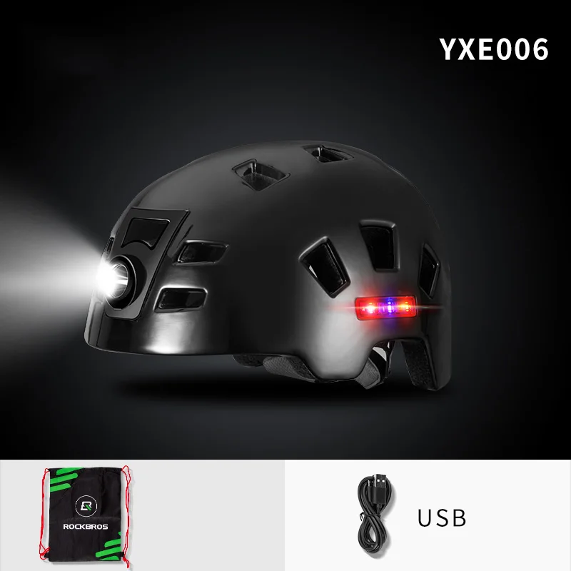 ROCKBROS USB легкий Сверхлегкий велосипедный шлем MTB велосипедный шлем интерgrally-Формованный для мужчин и женщин безопасный Езда по горной дороге шлем - Цвет: 006-Style 2-Black
