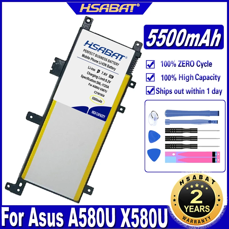 Аккумуляторы HSABAT C21N1634 5500 мАч аккумулятор для ноутбука Asus A580U X580U X580B A542U R542U R542UR X542U