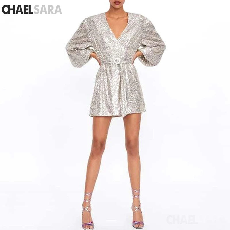 Новинка 2019 сексуальное летнее Мини-Платье С v-образным вырезом и блестками