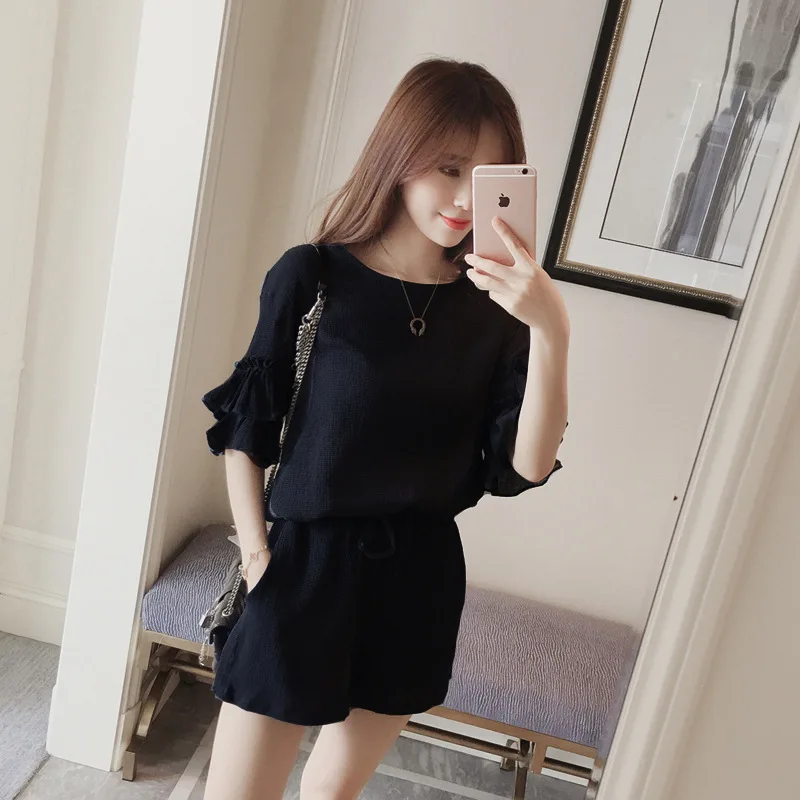 

Weep Yafeng Summer Fat Mm Two-Piece Set New Style Korean-style Large Size Dress Loose-Fit Slimming Short Sleeve Chiffon WOMEN'S
