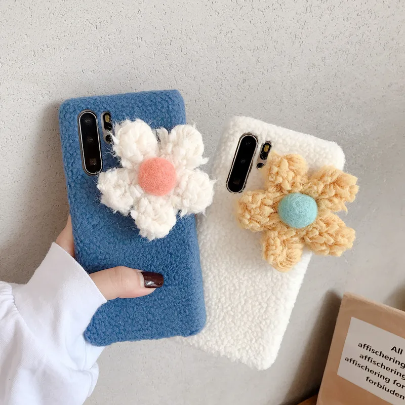 Пушистый Плюшевый чехол с цветами для iPhone 11 11 Pro Max X XR XS MAX Чехол Мягкий Силиконовый противоударный чехол для iPhone 7 8 6 6S Plus оболочка