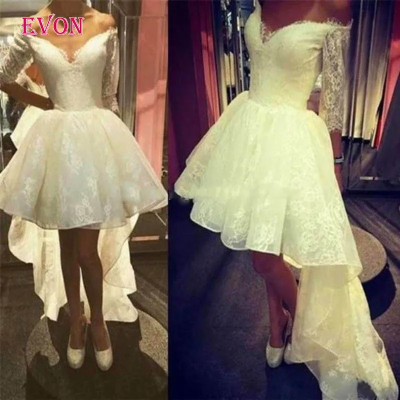 Высокая Низкая Выпускные платья Vestidos De Festa, сексуальное платье с открытыми плечами и 3/4 кружевное платье в стиле платья для выпускного вечера торжественные Платья для вечеринок большие Размеры